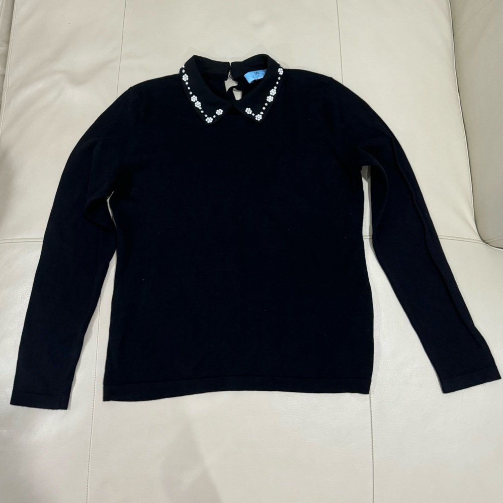 Black Sweater with Embellished Collar and Tie bow on back